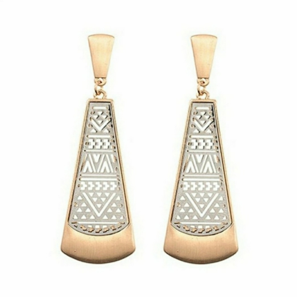 SOLD Egyptian Style Cutout Bar Drop Earrings - Picture 2 of 5